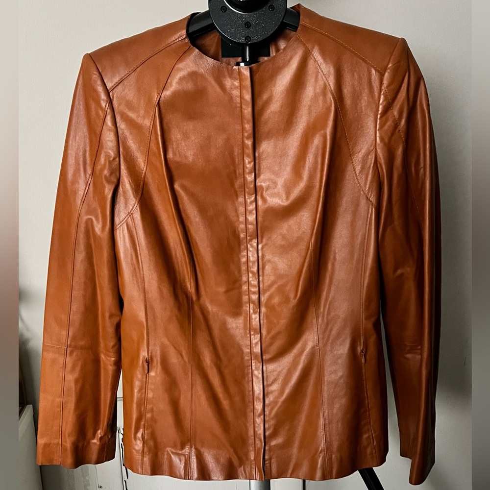 Lafayette 148 New York Rich Brown Leather Jacket